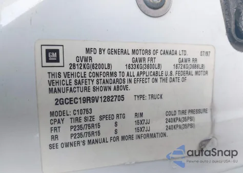 1997 Chevrolet Gmt-400 Fleetside z USA, uszkodzony, nr VIN 2GCEC19R9V1282705